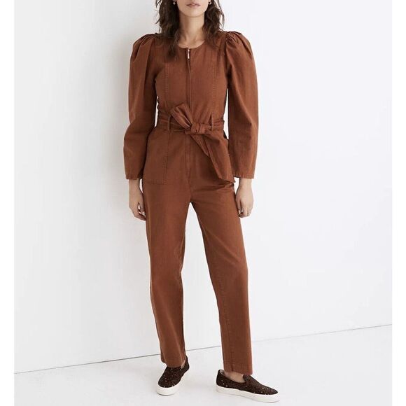 BAUM UND PFERDGARTEN Womens Noralee Jumpsuit Russet-Brown Cotton-Linen Denim 2 - Picture 1 of 13